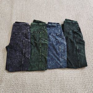 Mineral Wash Wide Waistband Full Length Leggings With Pockets